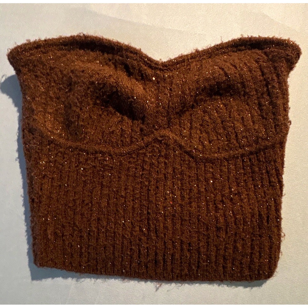 Intimately Free People Brown Metallic Knit Sweetheart Tube Top Cropped Medium